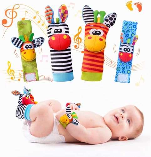 Urdhva Retail Rattles- Newborn Toys For Baby Boy Or Girl-Sensory And Brain Development Infant Cotton Toys-Hand & Foot Rattles Suitable For 0-3,3-6,6-12 Months Babies(Baby-Rattle-01),Multi Color 1