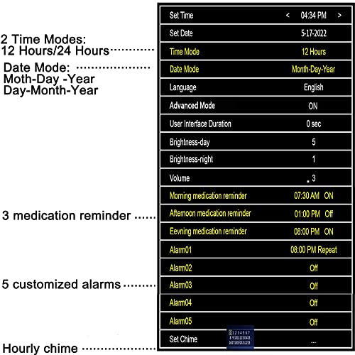 Aowasi Digital Clock Large Display with Date and Day of Week, 8 Alarm Options, Extra Large Digital Clock with Non-Abbreviated Day & Month Alarm Clocks for Seniors Dementia(Black) 6