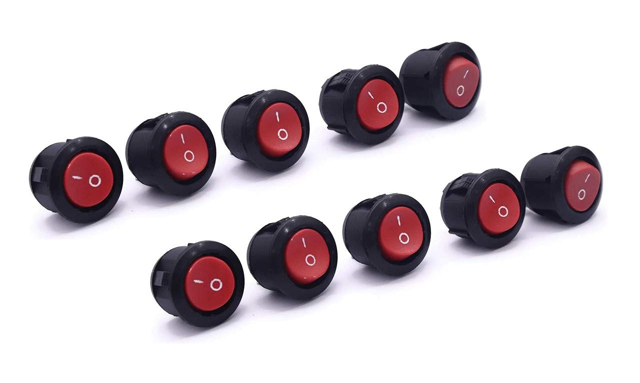 ERH India (Pack of 10) ON Off Switch Round SPST 2-Pin ON/Off Round Boat Rocker Switch AC 6A 250V 10A 125V for Multiple Applications 1