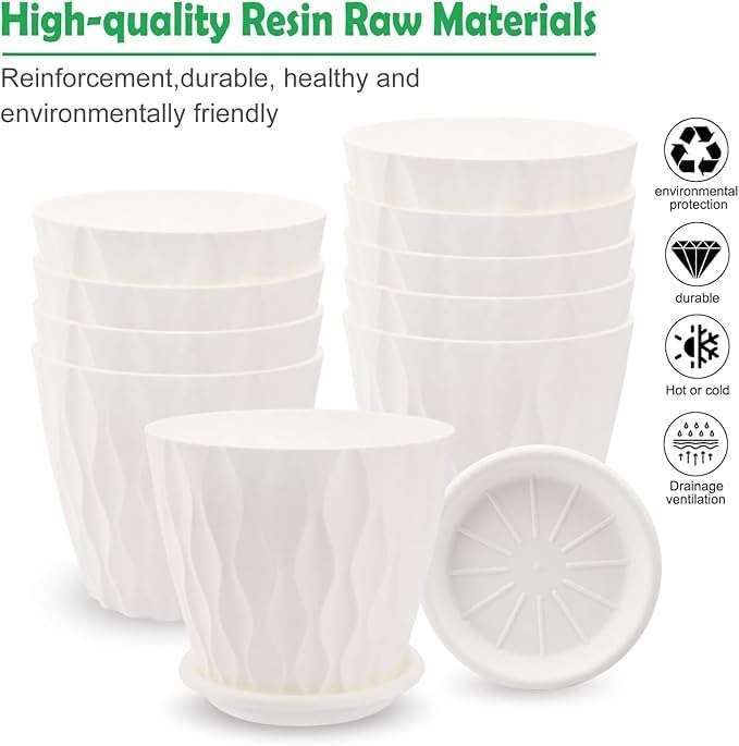 Leafly Set of 5 Multicolor Round Flower Plant Pots (6.3 Inch) with Drainage Tray | Durable Lightweight Planters for Home, Office, Terrace, Balcony & Indoor/Outdoor Gardening (White Wave) 3