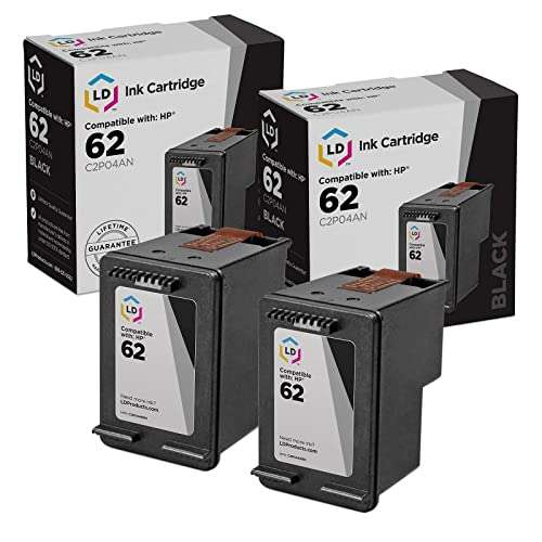LD Products Remanufactured Replacement for HP 62 Black Ink Cartridge C2P04AN for Use with Envy 5540, 5540, 5544, 5545, 5546, 5547, Officejet 250 Mobile, 5740, 5741, 5742, 5743 (Standard Yield, 2-Pack) 1