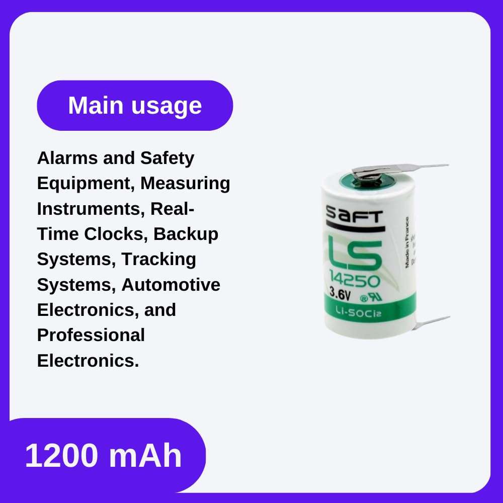 Golden Power Compatible Battery for SAFT LS 14250 Original 100% Battery 1/2AA Lithium Thionyl Chloride 3.6 V 1200mAh Non-Rechargeable Battery with Connector 3