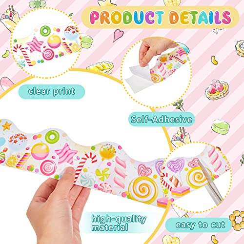 Outus 65.6ft Candyland Bulletin Board Border Lollipop Self Adhesive Scalloped Border Trims Sweet Themed Cutouts Bulletin Board for Classroom School Door Desk Supplies, Birthday Party Decorations 3