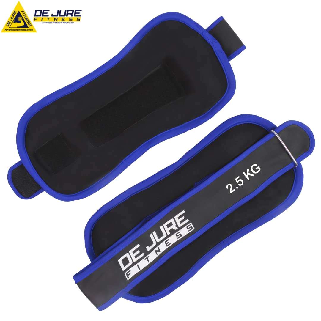 DE JURE FITNESS Ankle & Wrist Weight Set, Adjustable Strap, 2.5KG Pair (2.5Kg x 2 = 5kg) (P) (Blue Black) 3