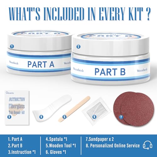 Cracked Porcelain Sink Repair Kit White, High-Gloss Porcelain Repair Kit White, Porcelain Chip Fix for Sinks, Tiles on Enamel, Acrylic, Fiberglass, Ceramic, Shower Kit & Tray 2