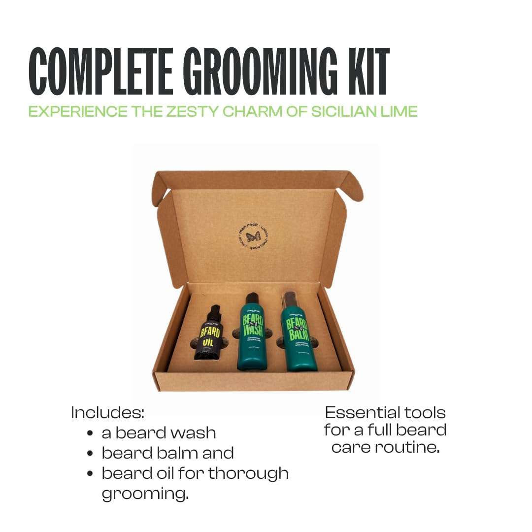 en Rock Beard Care Gift Set – Includes Beard Wash, Beard Balm, and Beard Oil – Sicilian Lime & Caffeine Fragrance, 2 x 100ml & 1 x 30ml 3