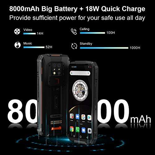 OUKITEL WP7 Unlocked Rugged Smartphone Night Vision Camera 8000mAh Battery 128GB+6GB Cellphone 48.0MP+16.0MP Global 4G LTE Octa-Core 6.5 inches GPS NFC 2