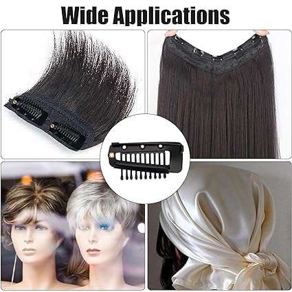 INHEAVEN 3 pcs Wig Clip with Safety Pins, 10-Teeth Hair Extension Snap Clips Invisible Strong Wig Combs to Secure Wig No Sew Chunni Grip Dupatta Clips (BLACK, 3) 4