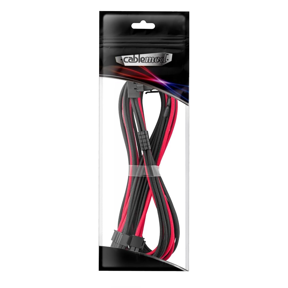 CableMod C-Series Pro ModFlex Sleeved 12V-2x6 12VHPWR 90° StealthSense PCIe Cable for Corsair Type 4 / Type 3 - Variant B (Black + Red, 16-pin to Dual 8-pin, 60cm) 5