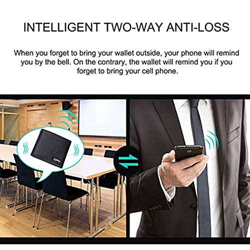 Trackable Anti-Lost Bluetooth Wallet, Intelligent Tracker Finder with Position Locator (Via Phone GPS) Bifold Cowhide Leather Minimalist Credit Card Purse (Black, Horizontal) 2