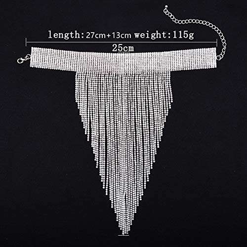 Qiaose Stunning Rhinestone Choker Necklace Women Statement Necklace Long Chain Necklace (Silver) 3