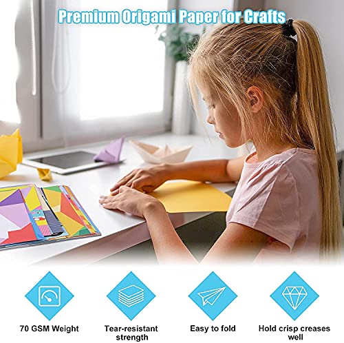 Jhintemetic DIY Origami Paper Kit for Kids - 400 Sheet (4 Different Texture) with Sticky Googly Eyes & Scissor Art Projects Kit for All Age Group Girls & Boys 4