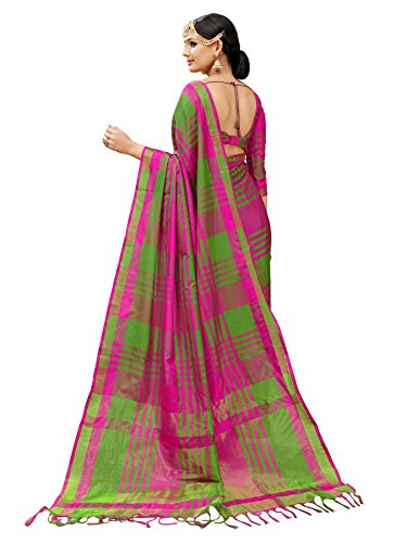 ANNI DESIGNER Women's Sarees Cotton Silk Saree with Blouse Piece (E Kart_Pink & Green_Free Size) 3