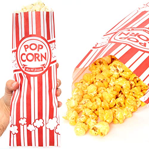 Leak-proof, Grease Resistant Popcorn Bags 25 Pack. Tear Resistant, Single Serving 2oz Paper Sleeves in Nostalgic Red/White Design. Great Movie Theme Party Supplies, Retro Carnivals & Fundraisers 1