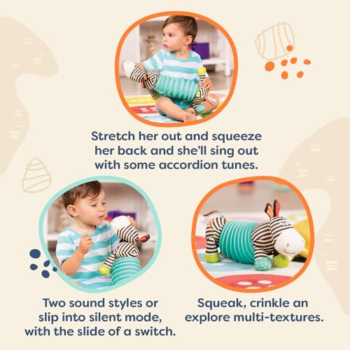 B. baby – Sensory Zebra Plush – Zebra Accordion – Interactive Stuffed Animal – Musical Baby Toy – 6 Months + – Squeezy Zeeby 3