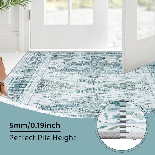 TQONEP Boho Area Rug 5 x7, Washable Rug with Non-Slip Backing, Boho Rugs Vintage for Living Room, Bedroom,Dining Room,Kitchen,Office, Stain Resistant Large Area Rug (Gray/White, 5' x 7') 3