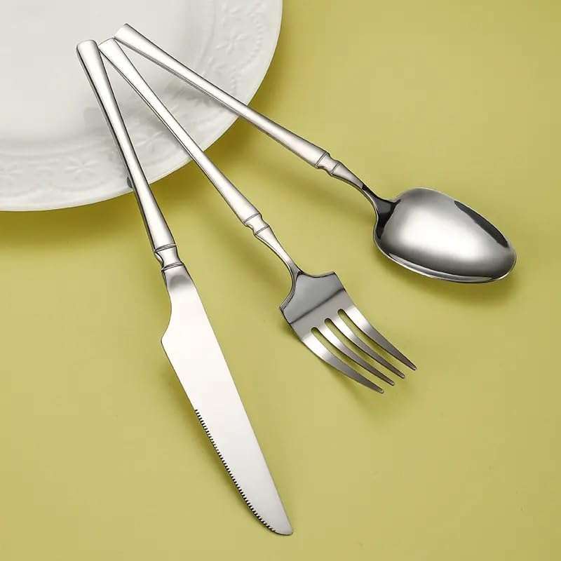 KitchEase Silverware Dinner Knives Set of 4 | Korean Vintage Style Flatware Steak Knife Set | Dishwasher-Safe Stainless Steel Cutlery for Home, Restaurant & Gift Giving (Sterling Silver) 5