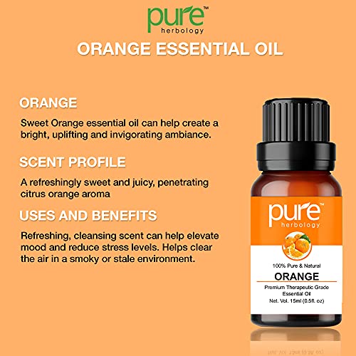 Pure Herbology Orange Essential Oil Pure, Natural & Undiluted Therapeutic Grade for Skin, Hair, Body, Face and Good Vibes, 15ml 3