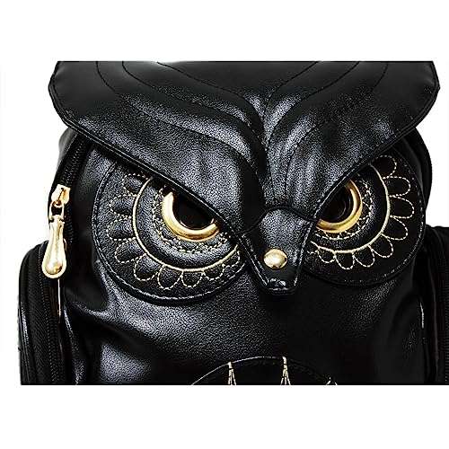 Huasheng Suda Women Pu Leather Owl Cartoon Backpack Fashion Casual Satchel Small Backpack(black) 5