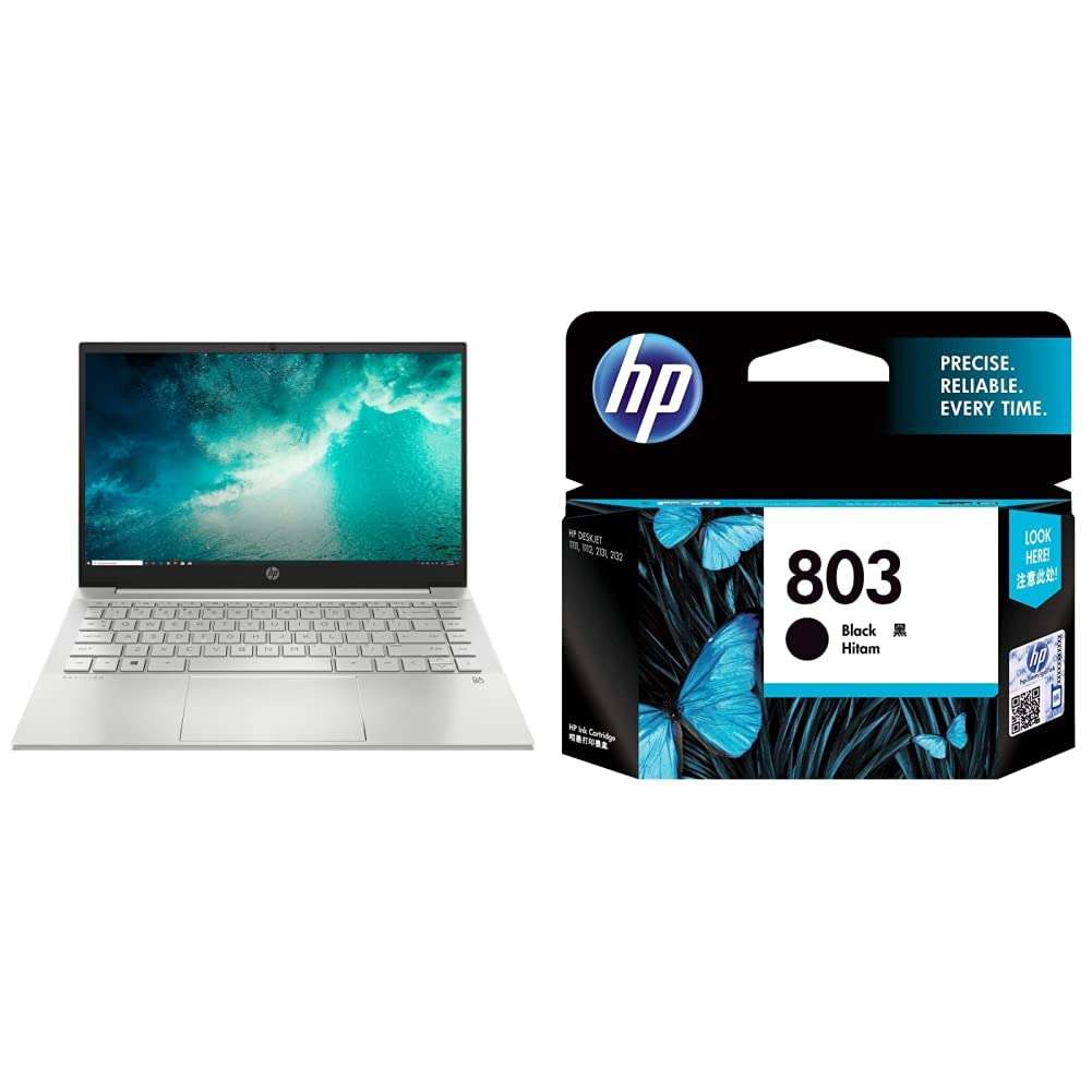 HP Pavilion 14, AMD Ryzen 5-5625U 8GB RAM/512GB SSD 14inches/35.6 cm FHD & 803 Small Ink Cartridge (Black) 1