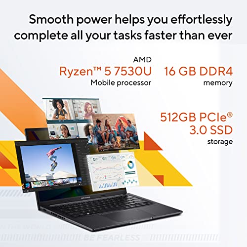 ASUS Vivobook 14 OLED (2023), AMD Ryzen 5 7530U, 14" (35.56 cm) 2.8K OLED 90Hz, Thin & Light Laptop (16GB/512GB SSD/Windows 11/Office 2021/Alexa/Backlit KB/FP Sensor/Black/1.60 kg), M1405YA-KM541WS 6