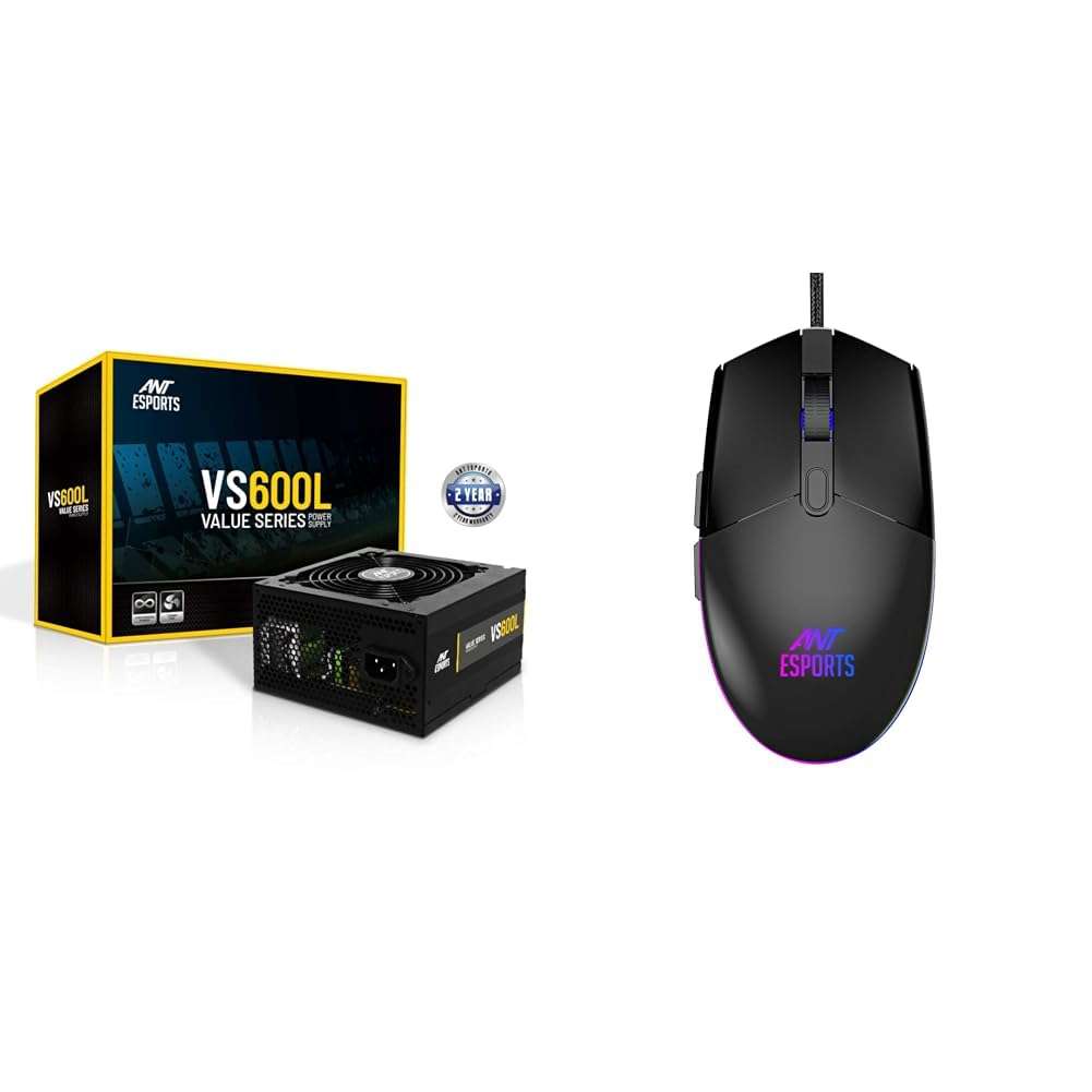Ant Esports VS600L Non-Modular High Efficiency Gaming Power Supply/PSU with 1 x PCIe and 120mm Silen 1