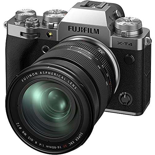Fujifilm X-T4 26 MP Mirrorless Camera Body with XF16-80mm Lens (X-Trans CMOS4 Sensor, EVF, Face/Eye AF, IBIS, LCD Touchscreen, 4K/60P & FHD/240P Video, Film Simulations, Weather Resistance) - Silver 1