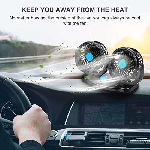 Kandid 360 Degree Rotatable Dual Head 2 Speed Quiet Dashboard Auto Cooling Air Fan For Tata Nano (12V) 3