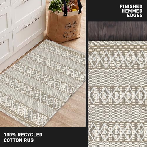 Chardin home Grey & White Boho Runner Rug 2x5 feet |Hand Woven Farmhouse Rug | Great in Kitchens entryways doormats Bathrooms Meditation Mat | Machine Washable & Reversible Cotton Rugs 4