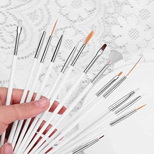 Trendy Club 15pcs Nail Art Painting Brush Set, Acrylic Nail Art Design Painting Drawing Polish Brush Pen Tools UV Gel Pen Different Pen Brushes DIY Nail Art Decoration Accessories(White) 6