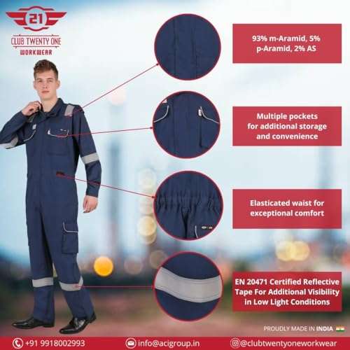 CLUB TWENTY ONE Inherent Fire Resistant Aramid 93/5/2 Premium IFR Coverall Suit for Men, Workwear FR Suit (Size - Large) Color - Royal Blue 6