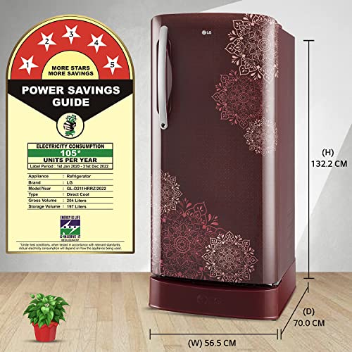 LG 204 L 5 Star Direct-Cool Inverter Single Door Refrigerator (??GL-D211HRRZ, Ruby Regal, Base Stand with Drawer & Smart Connect, 2022 Model) 4