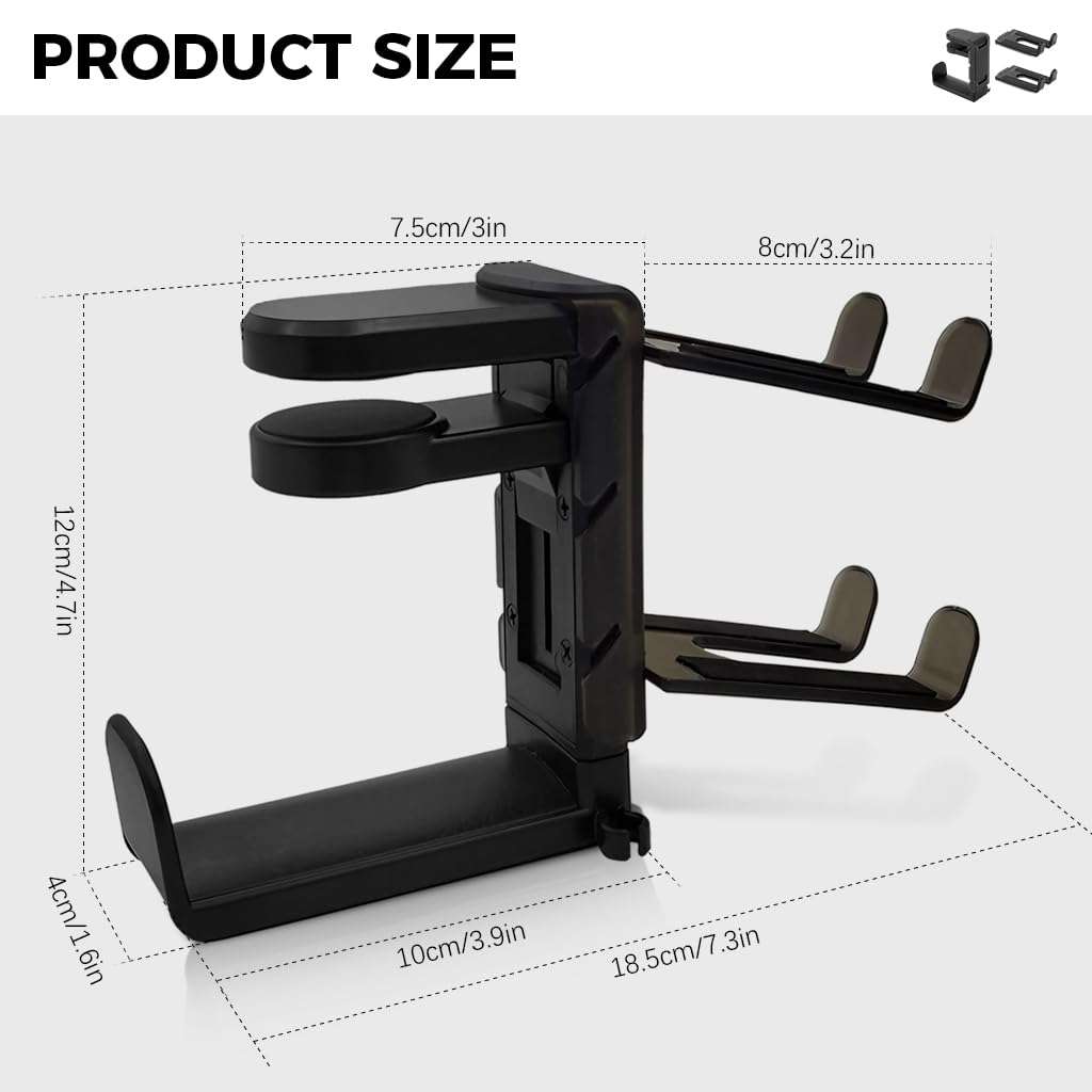 ZORBES® 3-in-1 PC Gaming Headset&Controller Holder, Headphone Stand with Adjustable Clamp&2 Controller Holder&Rotating Arm&Cable Organizer, 360 Degree Rotatable PC Gaming Accessory Headset Holder 3