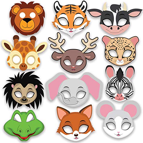 Party Propz Animal Eye Mask - Large 12 Pcs, Animal Mask For Kids Face | Jungle Theme Birthday Decoration | Animal Mask For Boys Girls | Animal Theme Birthday Decoration | Birthday Masks For Kids Party 1