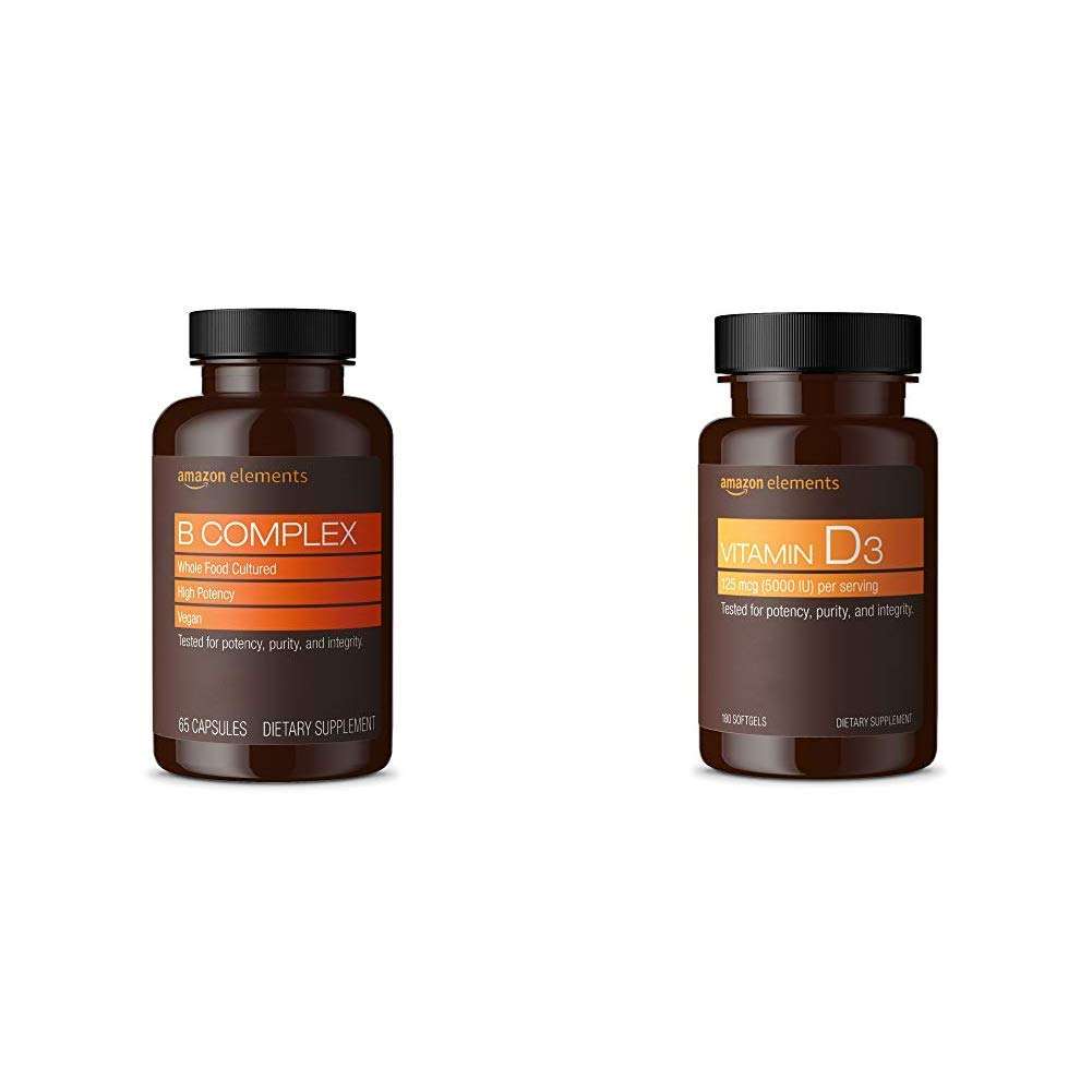 Amazon Elements B Complex (65 Capsules) and Amazon Elements Vitamin D3 (180 Softgels) 1