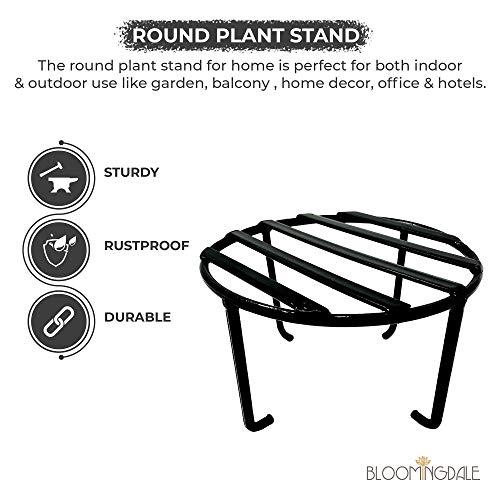 Bloomingdale Round Plant Stand Rust Free Heavy Duty - Flower Pot Stand for Balcony Garden Decoration Items Outdoor - Sturdy Planter Stand for Plants (Set of 2), black 3