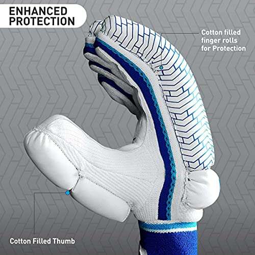 GM Siren Cricket Batting Gloves for Mens Left Handed | Free Cover | Colour: White/Royal Blue 5