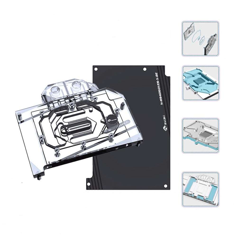 Copper GPU Water Cooling Block GPU Waterblock for MSI GeForce Gaming RTX 4060 Ventus 2X Black 8G OC RTX 4060 Gaming X 8G (5V ARGB RBW Aura Effect LED Lights GPU Block with Backplate) 4