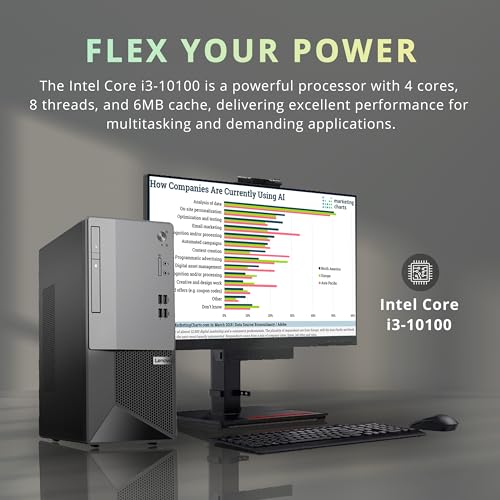 Lenovo V50t Gen2 Business Tower Desktop, Intel Core i3 10100, 64GB DDR4 RAM, 2TB PCIe SSD, DVD-RW, HDMI, RJ-45, Display Port, Wired Keyboard & Mouse, Win 11 Pro, Black, 32GB USB Card 3