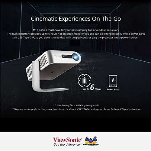 ViewSonic M1+G2 (854x480) Resolution led Projector,100'' Maximum Display, 300 Lumens,Bluetooth & Smart Wi-Fi, Harman Kardon Speaker, HDMI, USB Type-C 6