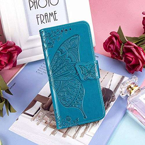ClickCase Butterfly Series for Redmi 10A Leather Embossing Wallet Flip Case Kick Stand Magnetic Closure Flip Cover for Redmi 10A (Sky Blue) 4
