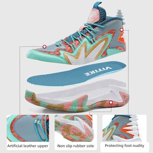 VITIKE Men's Air Cushioning Basketball Shoes Sneakers Men Breathable Mid Top Tennis Running Shoes Fashion Arch Support Team Training Shoes Non-Slip 3