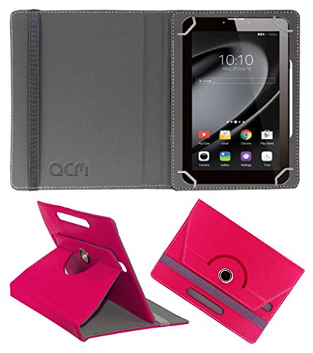 Acm Rotating Leather Flip Case Compatible with Celkon Ct744 Tablet Cover Stand Dark Pink 1