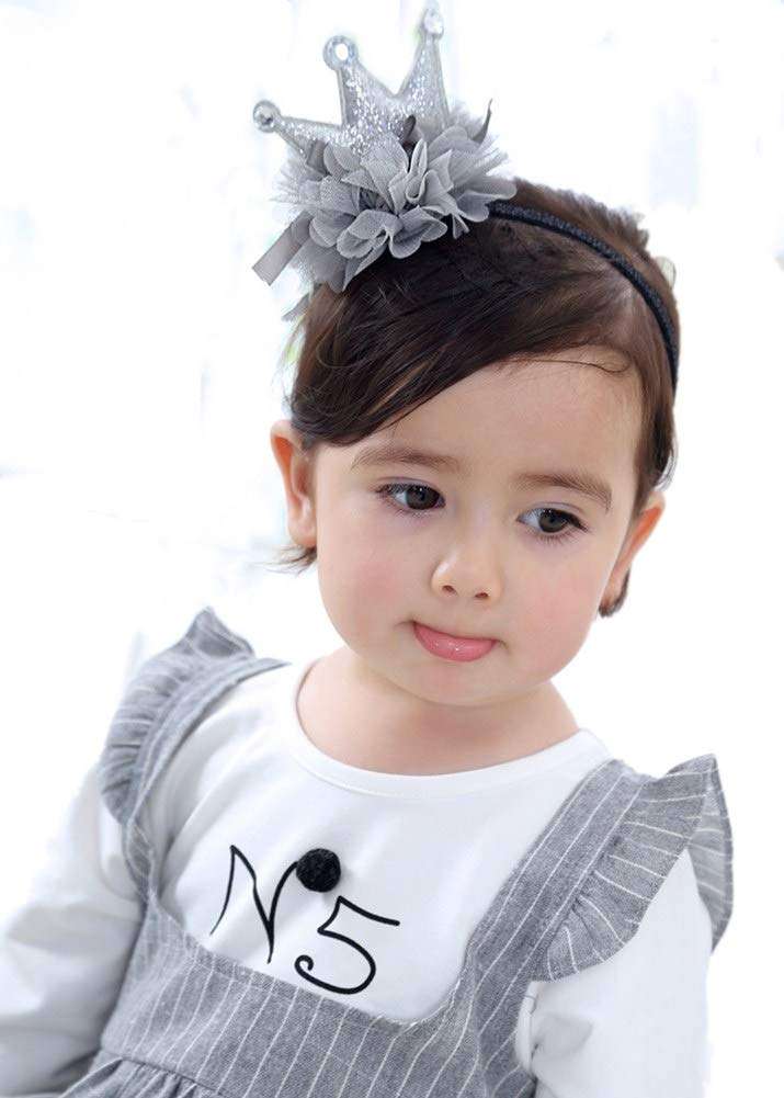 Children's Crown Tiara Baby Girls Birthday Headband Grey Hairband Super Cute Kids Hair Accessory Headwear 1