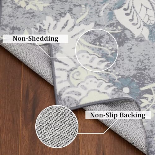 GlowSol Washable Rugs 5x7 Modern Floral Large Area Rug Abstract Rugs for Under Table Soft Non Slip Low Pile Hallway Rug Carpet for Living Room Modern Floral Abstract Throw Mat Farmhouse Rugs 5x7 3