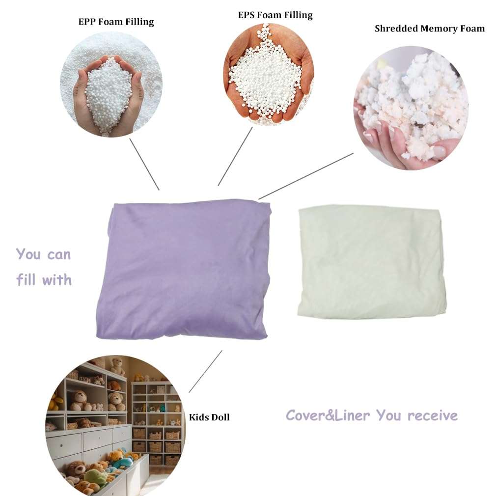 Tusrai Bean Bag Cover with Liner Only Ultra Soft Stretch Velvety Microsuede Bean Bag Chair Cover for Adult Pear Style Washable Large Luxurious 3ft -Lavender Purple 6