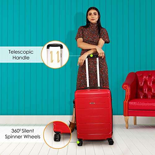 AGARO Venue Hard-Sided Polypropylene Check-in Luggage Set of 2 (20-24 Inch Suitcase) Red 2
