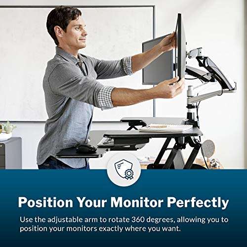 Vari Dual Monitor Arm - VESA Monitor Mount w/ 360 Degree Adjustment - Monitors up to 27 inches, 19.8 lbs - Double Monitor Arms with Full Adjustability - Computer Monitor Stand for Home or Office 6