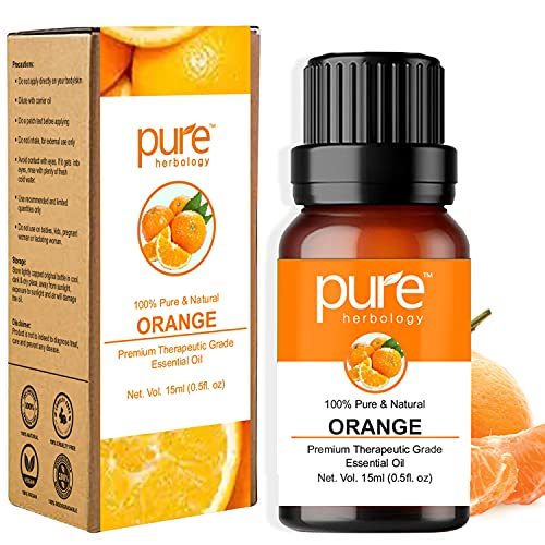 Pure Herbology Orange Essential Oil Pure, Natural & Undiluted Therapeutic Grade for Skin, Hair, Body, Face and Good Vibes, 15ml