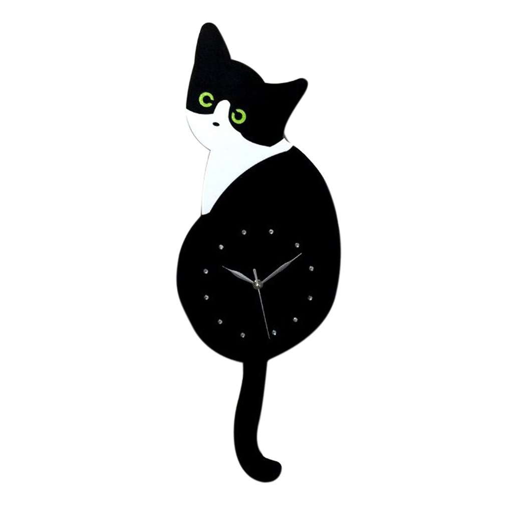 3D Tail Wagging Cat Dog Wall Clock Silence Clock Bedroom Home Decoration Green Eye Cat 5